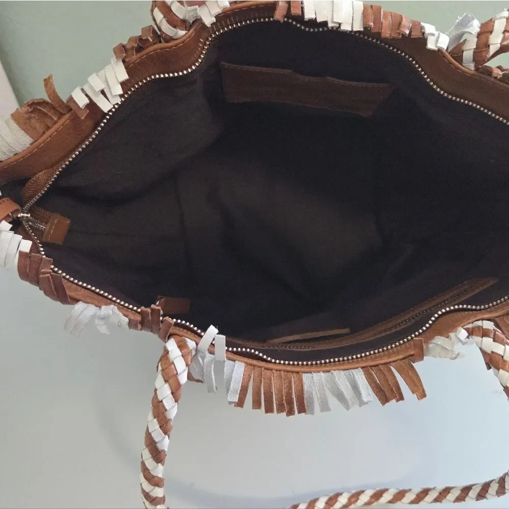 Loeffler Randall Woven Leather Brown & White Tote Bag - Picture 14 of 14